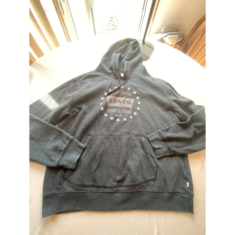 Levis Mens Indigo Dry Goods Graphic Hoodie Charcoal Grey Large 3LDUK4551